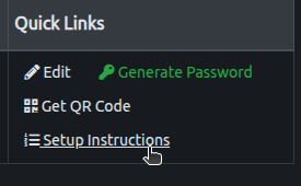 Screenshot of quick links, with the set up instructions button selected